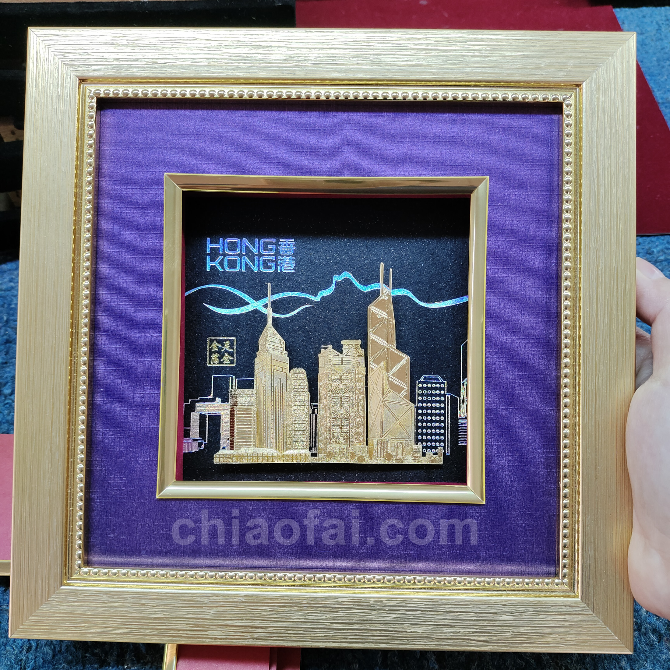 香港紫荊主題金箔畫 方形